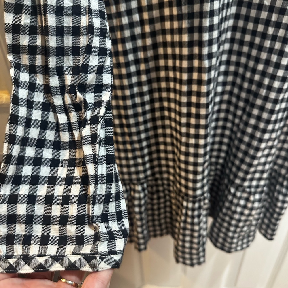 J Crew Black White Gingham Long Sleeve Knee Length Dress Bow Back Med - Picture 3 of 8